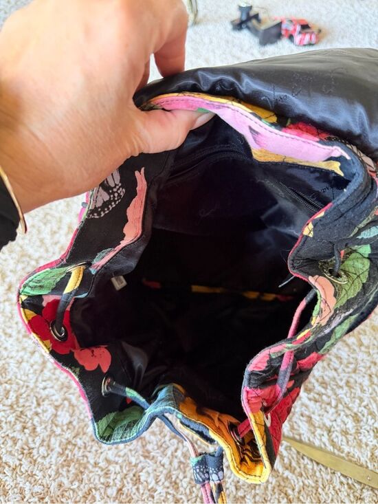 Vera Bradley Quilted Black Backpack with Red, Pink and Yellow Floral Print main image 7